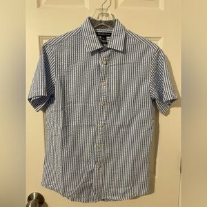 Michael Kors Blue and White Casual Button Down Shirt